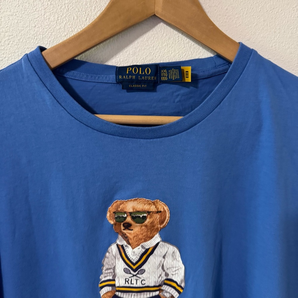 Polo Ralph Lauren Tennis Sweater Polo Bear T-Shirt Blue Short Sleeve Cotton-XXL - Picture 3 of 9